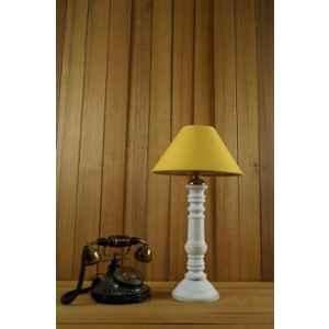 Tucasa Mango Wood White Table Lamp with 10 inch Polycotton Yellow Pyramid Shade, WL-112