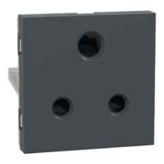 Schneider Electric Unica Pure 6A 3 Pin 2 Module Polycarbonate Grey Socket Outlet with Shutter, UNS6SK3P2MNS_GY
