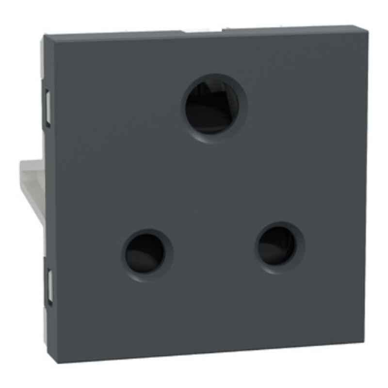 Schneider Electric Unica Pure 6A 3 Pin 2 Module Polycarbonate Grey Socket Outlet with Shutter, UNS6SK3P2MNS_GY