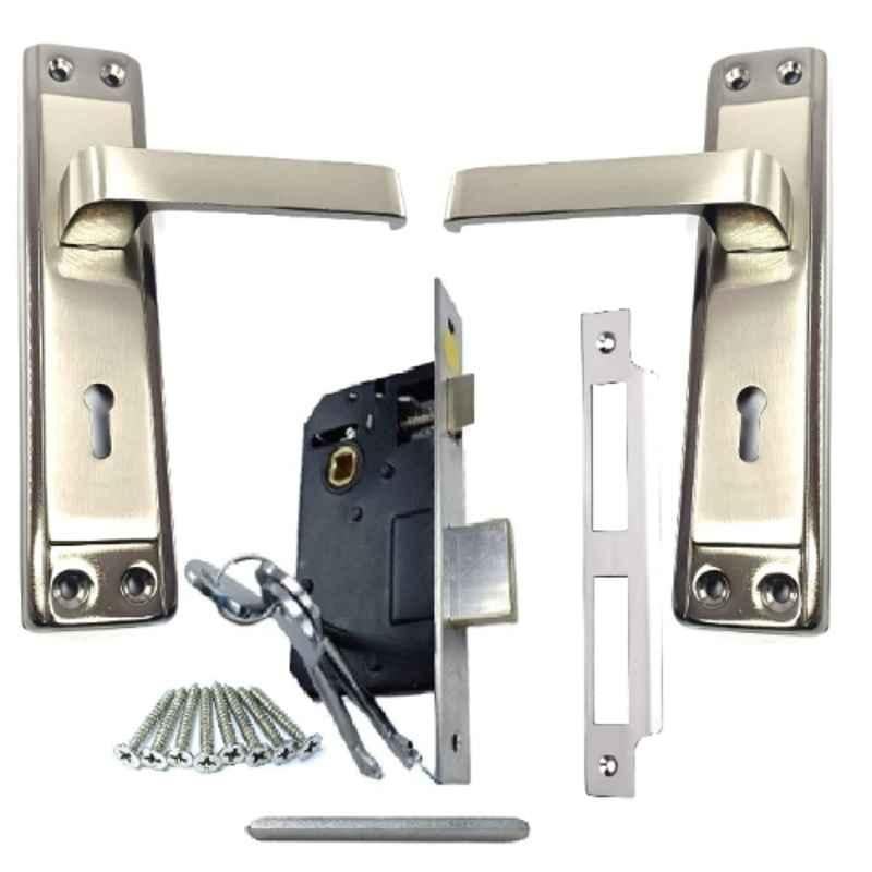7 inch 6 Lever Black & Silver Glossy Mortise Door Lock with All Screw, Cram, Keys & Lever Double Stage Lock Set