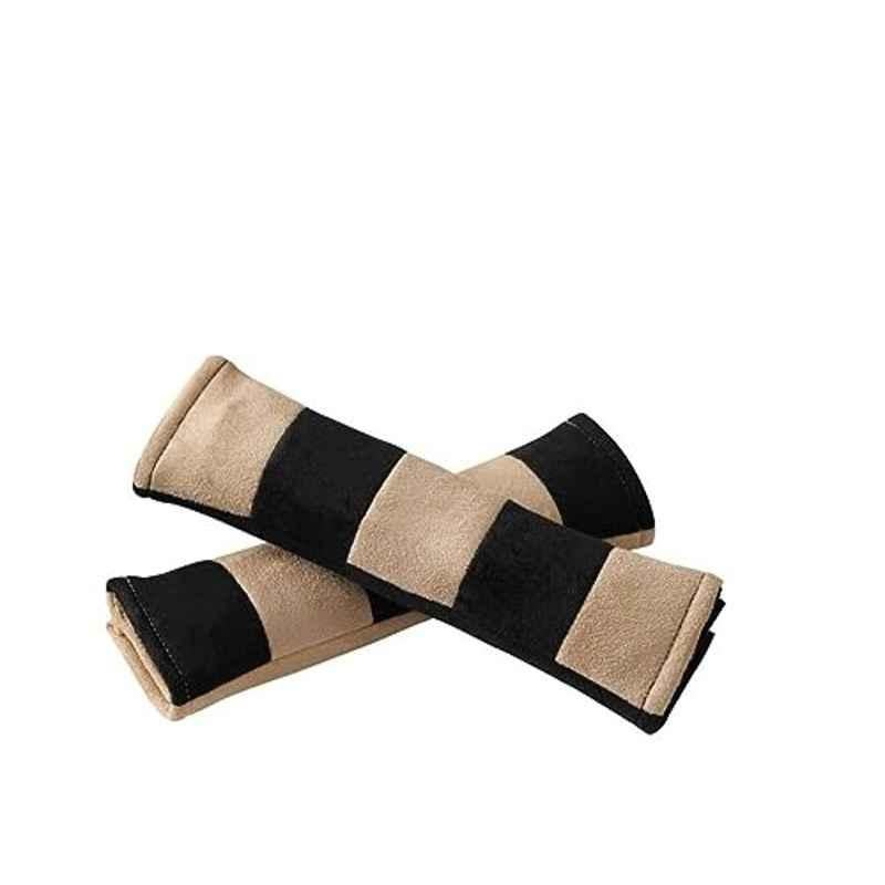 Kozdiko 2 Pcs Valvet Beige & Black Seat Belt Cushion Pillow Set for Mahindra TUV 300