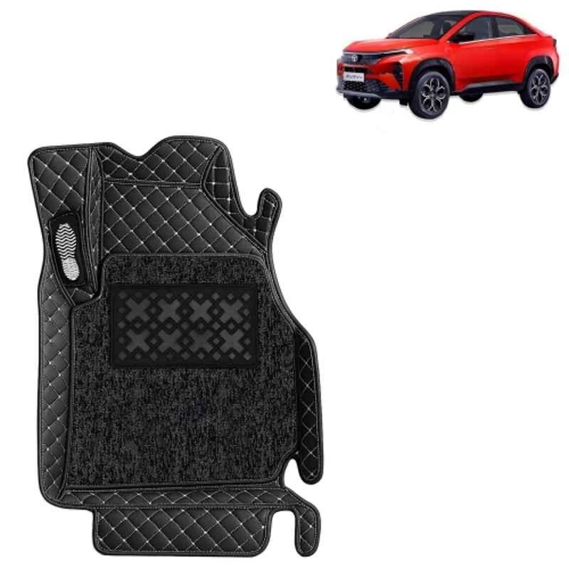 Kingsway 3 Pcs Premium 7D 100% Waterproof & Washable PU Leatherette Classic Black Car Floor Mat Set for Tata Curvv 2024 Onwards All Model