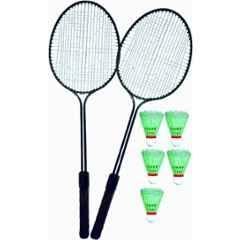 STYRKR Alloy Steel Black Badminton racquets Kit Set of 2 Pcs Racquet with 5 Shuttle Badminton Kit