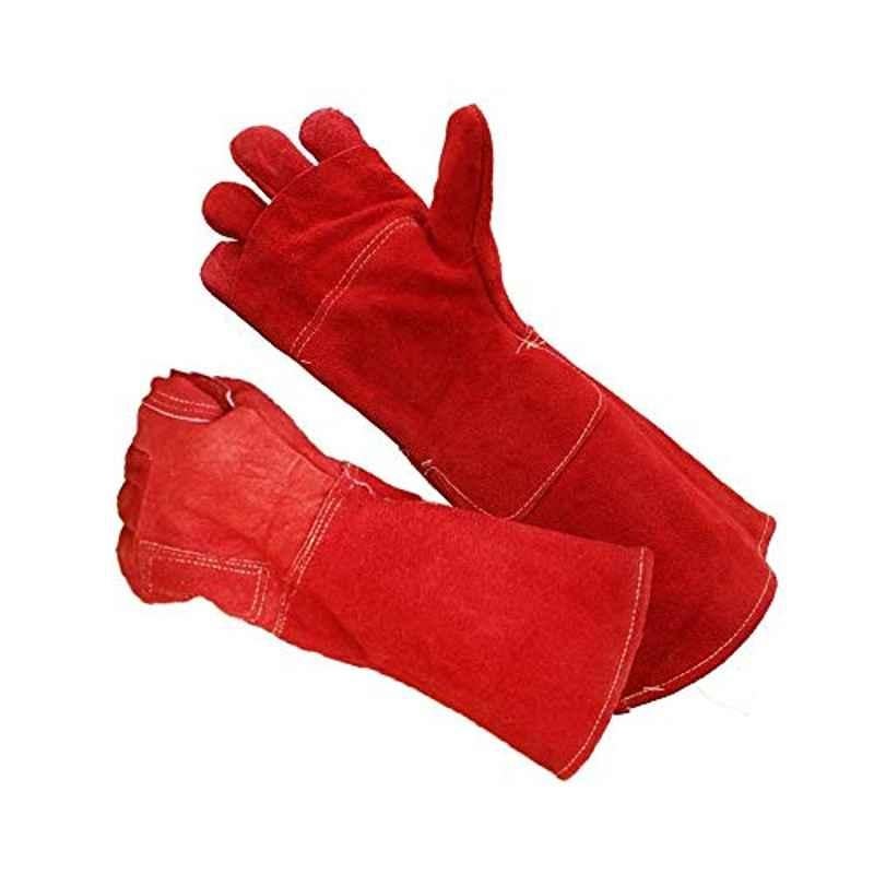 Leather Red Mechanical Welder Hand Gloves, Size: L
