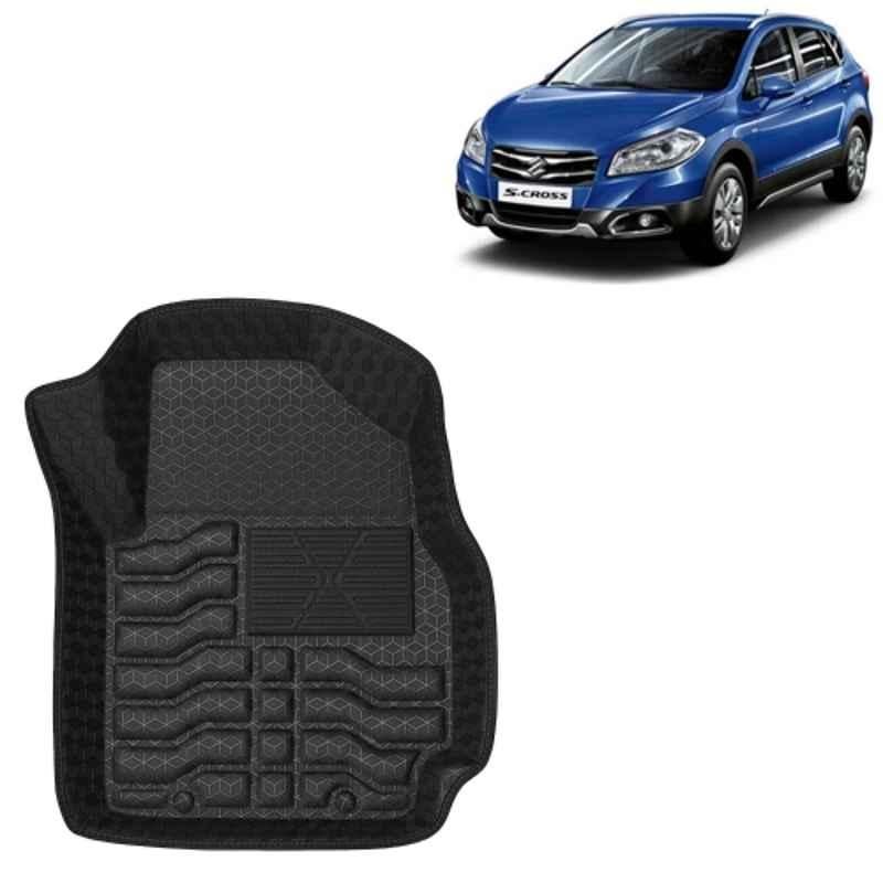 Kingsway 3 Pcs Premium 4.5D 100% Waterproof Tray Shape PVC Black Car Floor Mat Set for Maruti Suzuki S Cross 2014 to 2017 All Model