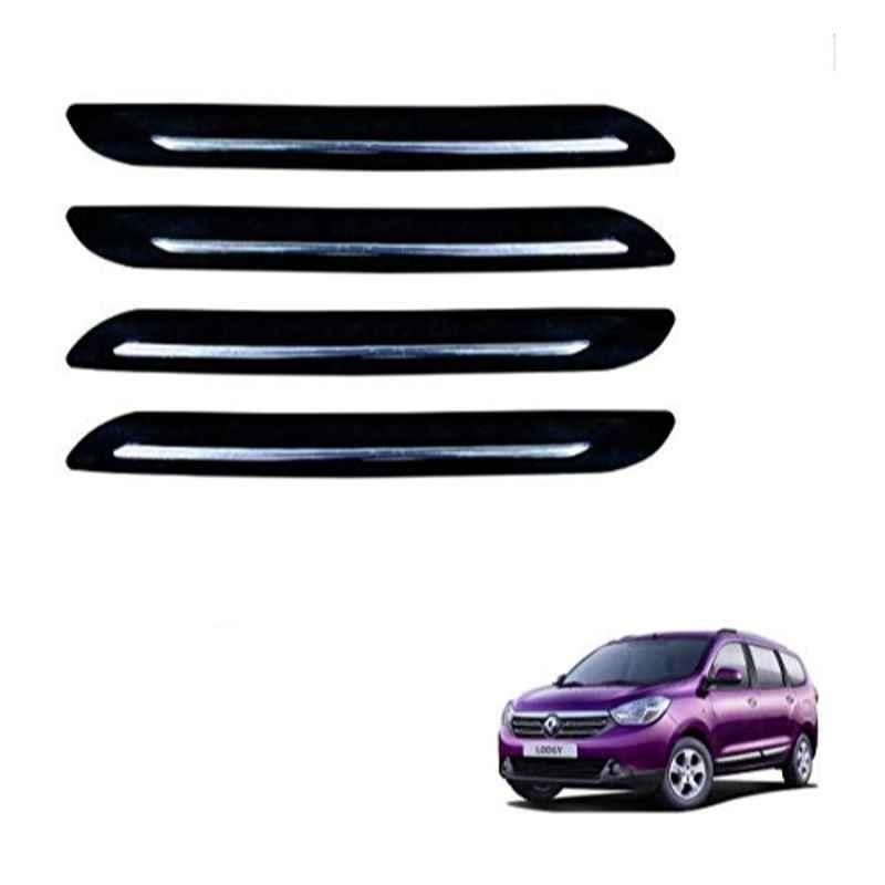 Kozdiko 4 Pcs PVC Black Car Bumper Protector Set with Chrome Strip for Renault Lodgy