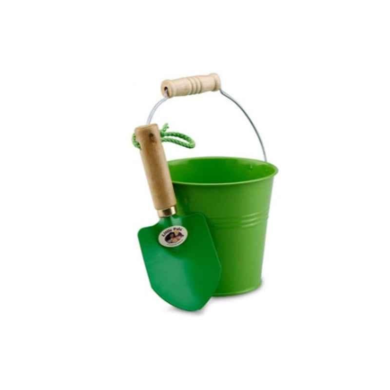 Little Pals Metal Green & Beige Bucket with Trowel