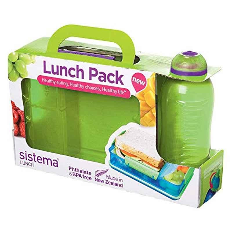Sistema 7.7x6.2x2.3 inch Green Snack Attack Duo & Bottle Lunch Box
