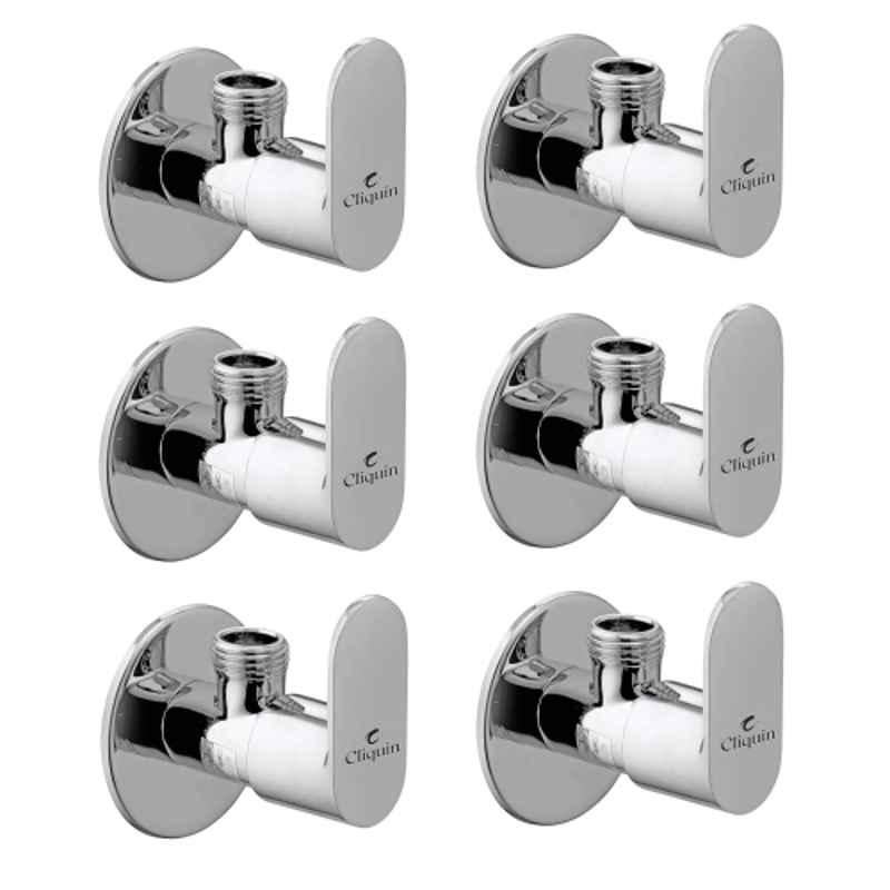 Cliquin Opal Brass Silver Chrome Finish Angle Valve with Wall Flange for Bathroom & Kitchen (Pack of 6)