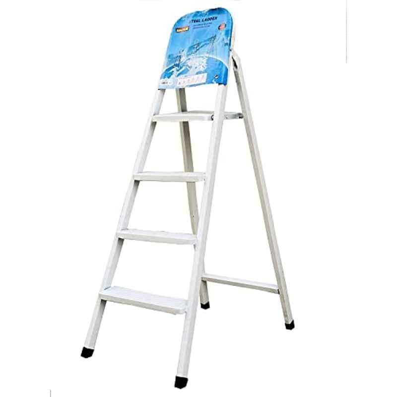 Robustline Heavy Duty Steel Ladder, ULa Stable Folding Ladder. (4 Step, White)