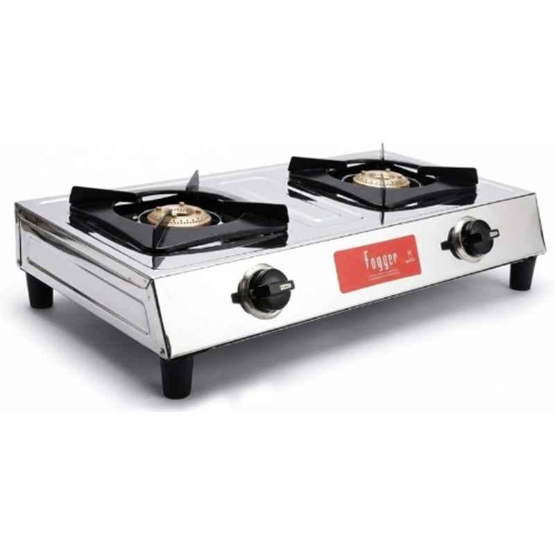 Fogger Mini Gold 2 Burner Stainless Steel Silver Manual Ignition Gas Stove with 2 Years Warranty