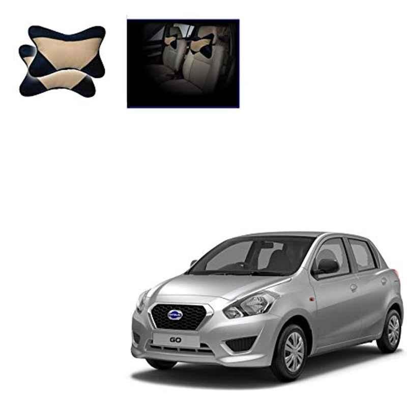 Kozdiko 2 Pcs Memory Foam Beige & Black Car Neck Rest Cushion Pillow Set for Datsun Go