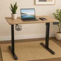 Cellbell Ergolift Wooden & Black Height Adjustable Table for Office Work, CBHKFOC1369-SF_P