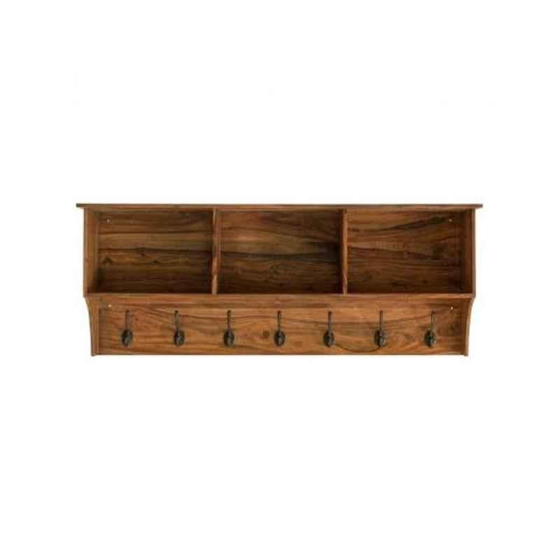Angel Furniture 90x20x35cm Honey Glossy Finish Sheesham Wood Hanging Storage Shelf, AF-132H