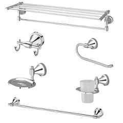Plantex Stainless Steel 304 Grade Towel Rack with Stainless Steel 304 Grade Niko Bathroom Accessories Set 5 Pcs Towel Rod/Napkin Ring/Tumbler Holder/Soap Dish/Robe Hook