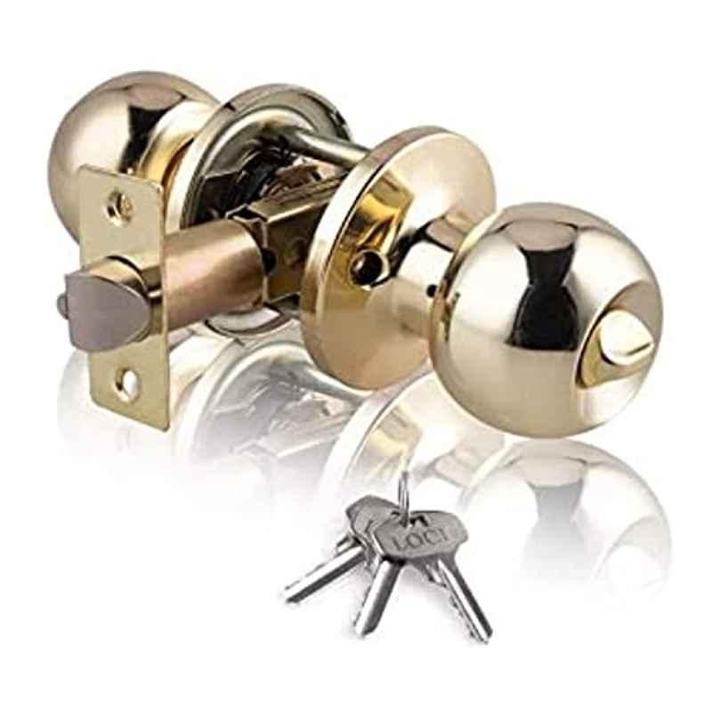 Robustline 53-60mm Brass Plated Front Handle Door Knob with Lock & Key Set