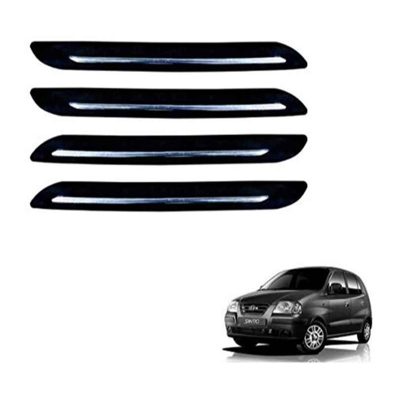 Kozdiko 4 Pcs PVC Black Car Bumper Protector Set with Chrome Strip for Hyundai Santro Xing