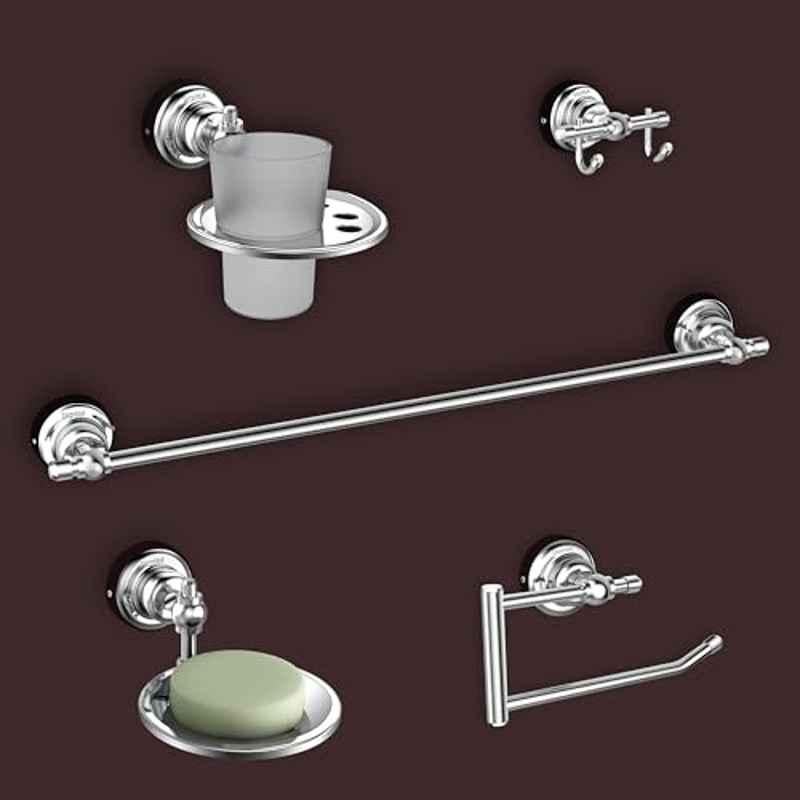 Plantex Skyllo 5 Pcs Stainless Steel Silver Chrome Finish Bathroom Accessories Set