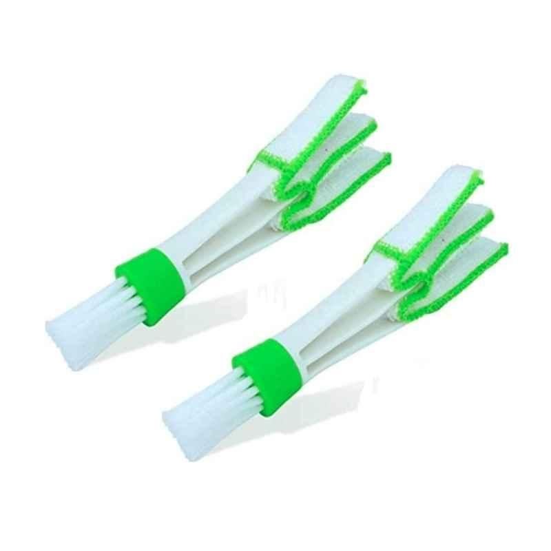 Kingsway Microfibre Green & White Multipurpose Double Sided Cleaning Brush for Car AC, Air Vent, Blinds, Dashboard, Computer Keyboard & Laptop Cleaner (Pack of 2)