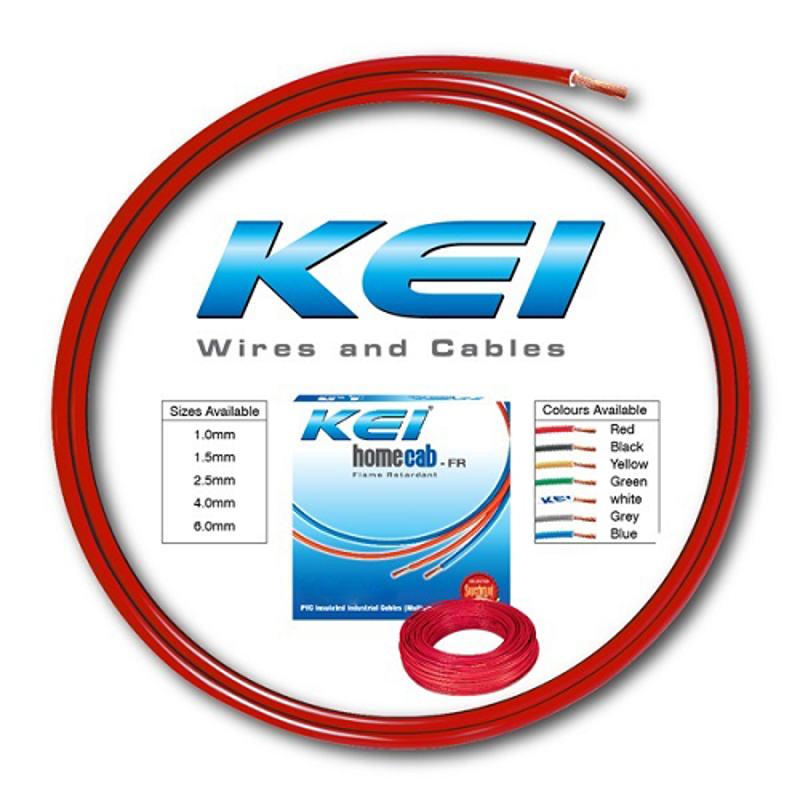 KEI 1.5 Sqmm Single Core Homecab FR Red Copper Unsheathed Flexible Cable, Length: 90 m
