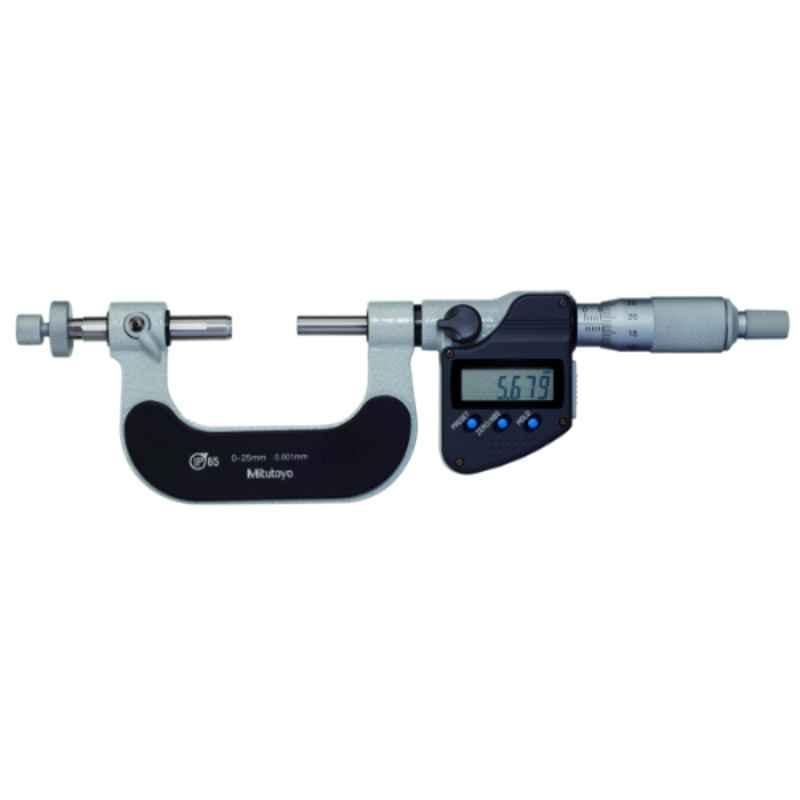 Mitutoyo 25-50mm Interchangeable Ball Anvil-Spindle Tip Gear Tooth Digital Micrometer, 324-352-30