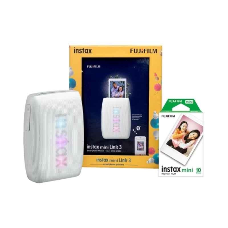 Fujifilm Instax Mini Link 3 5ppm Clay White Smartphone Instant Photo Printer with 10 Pcs Instant Sheets