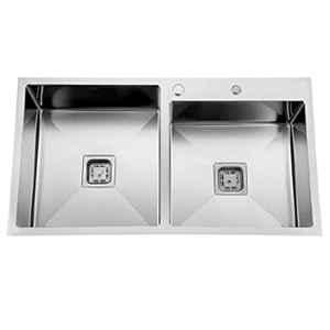 Happy Homes 32x18x10 inch Handmade Satin Finish 304 Stainless Steel Double Bowl Kitchen Sink, HH-24