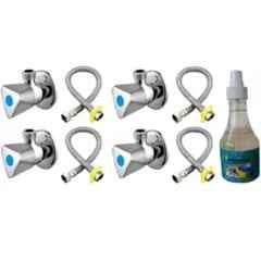 Senkiddpro Triangle 4 Pcs Stainless Steel Chrome Finish Angle Cock & Connection Pipe & Tap Shiner Combo