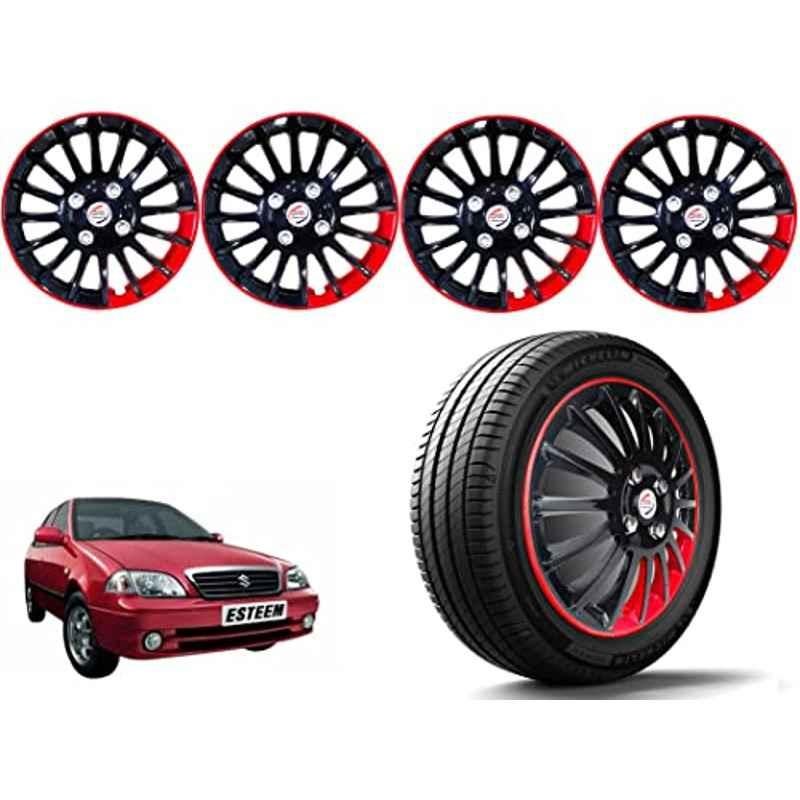 Auto Pearl 4 Pcs 13 inch Polypropylene Black & Red Press Type Car Wheel Cover Set with Retention Ring for Maruti Suzuki Esteem