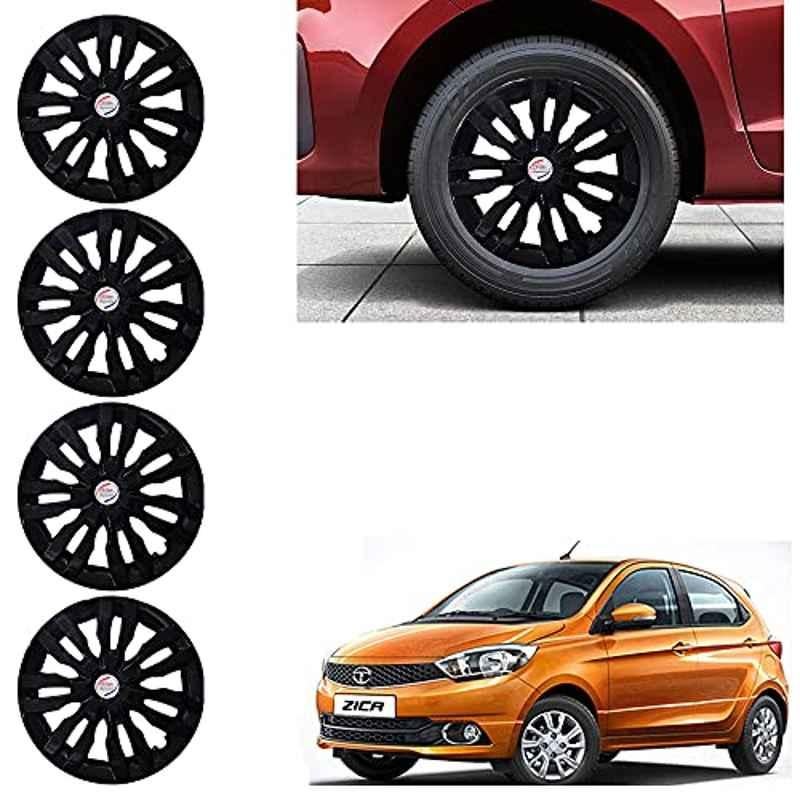 Auto Pearl 4 Pcs 14 inch ABS Black Wheel Cover Set for TATA Zica