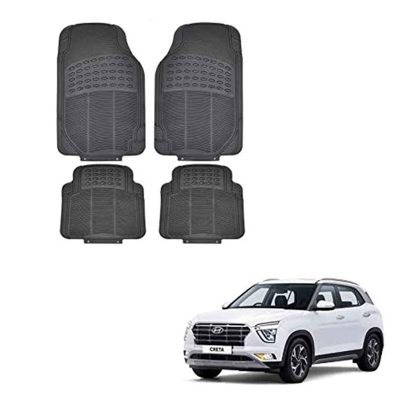 Kozdiko 4 Pcs Rubber Black Car Simple Floor Mat Set for Hyundai Creta (2020-Present)