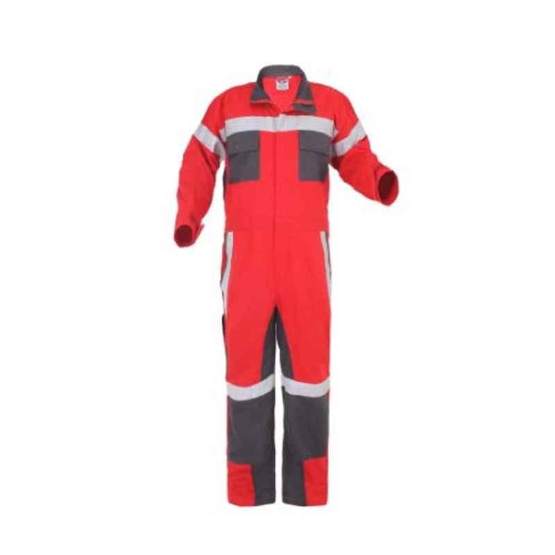 Club Twenty One Workwear Small Red & Grey Cotton Boiler Suit with 2 inch Reflective Tape