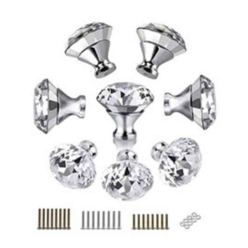 Robustline 30mm Crystal Clear Glass Diamond Shape Drawer Knob (Pack of 8)