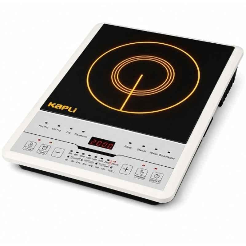 Kapli 2000W ABS Black & White Induction Cooktop with Touch Panel, 8 Preset Cooking Functions, Digital LED Display & 1 Year Warranty, KA2000WIDAUG26
