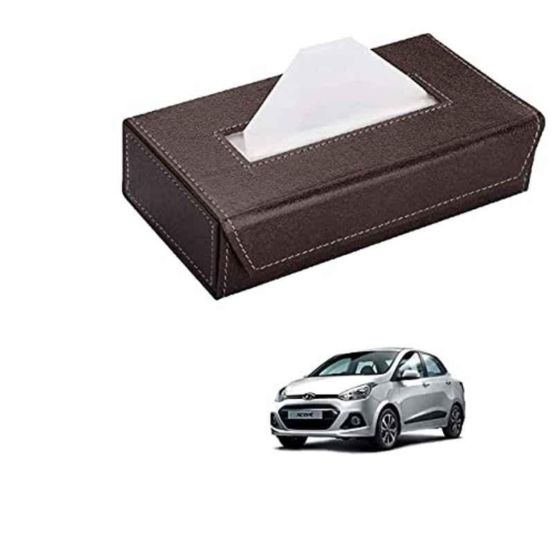 Kozdiko 100 Pulls PU Leather Brown Car Tissue Paper Box with 200 Sheets for Hyundai Xcent