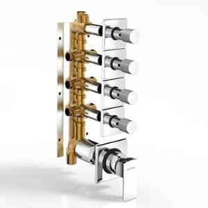 Plantex 4 Way Stainless Steel & Brass Silver Chrome Finish Diverter for Bathroom, Kubix Primium-2588