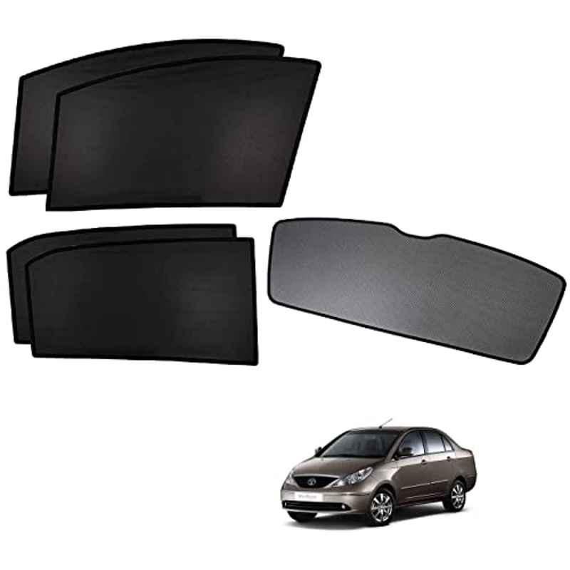 Kozdiko 5 Pcs Polyester Black Non Magnetic Window & Rear Sun Shades Set for Tata Indigo