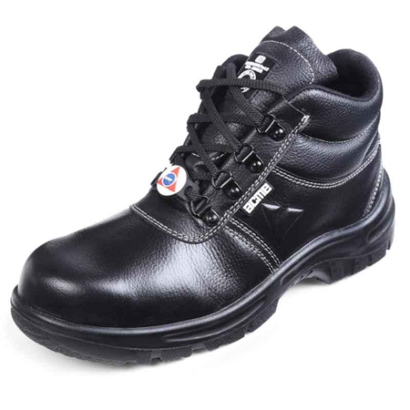 Acme Rapid Leather High Ankle Steel Toe Black Work Safety Shoes, Size: 10