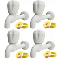 Senkiddpro 4 Pcs PVC White Long Body Tap with 4 Pcs Teflon Tape Combo