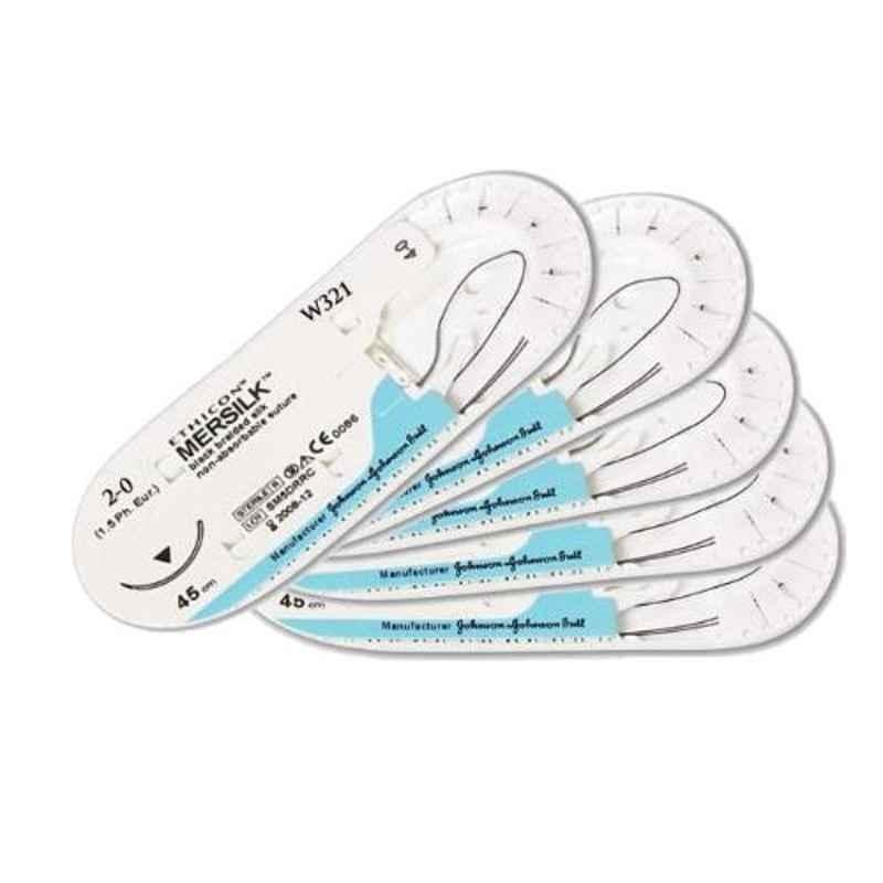 Ethicon NW5021 12 Pcs 8-0 Silver Virgin Silk Non-Absorbable Suture Box, Size: 6 mm