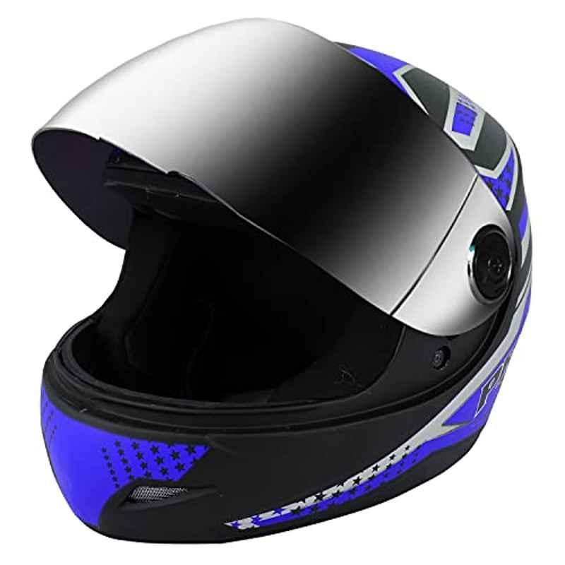 O2 Max Pro Full Face Helmet With Scratch Resistant Mercury Visor, Cross Ventilation & Matte Finish graphics Head Protector For Bike Motorcycle Scooty Mena Riding (P10, Blue, M)