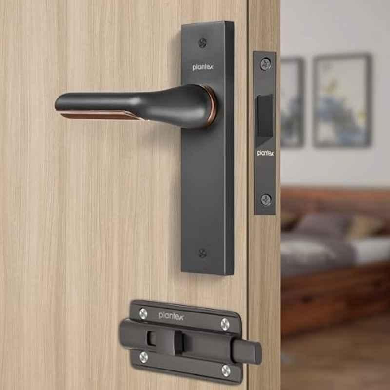 Plantex Heavy Duty Door Lock Bathroom Door Lock/Mortise 8 inch Keyless Plate Handle Set for Home/Bathroom/Store Room/Balcony/Office with Baby Latch 8121, Grey & PVD Choco