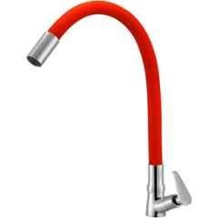 IRIS Slim Brass Chrome Finish Red Flexible Swan Neck Basin Tap