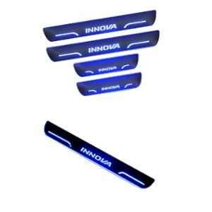 Car Accessories Hub 4 Pcs Acrylic Black Sill Scuff Plate Set with Blue LED for Toyota Innova All Model