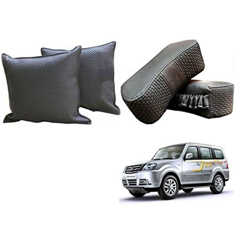 Kozdiko One Pair Grey Neck Rest & One Pair Cushion Combo for Tata Sumo Grand