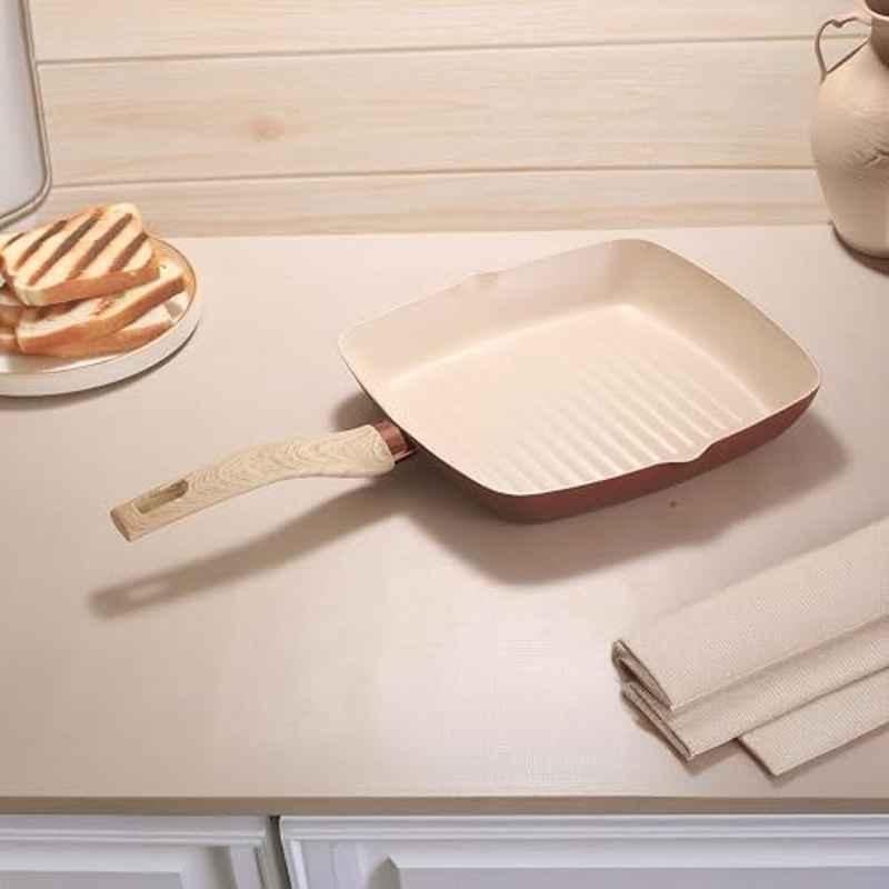 Cookaid Neo Glide 24cm Aluminium Metallic Cherry Non Stick PTFE Coated Grill Pan, CKD-NS-GP24-21