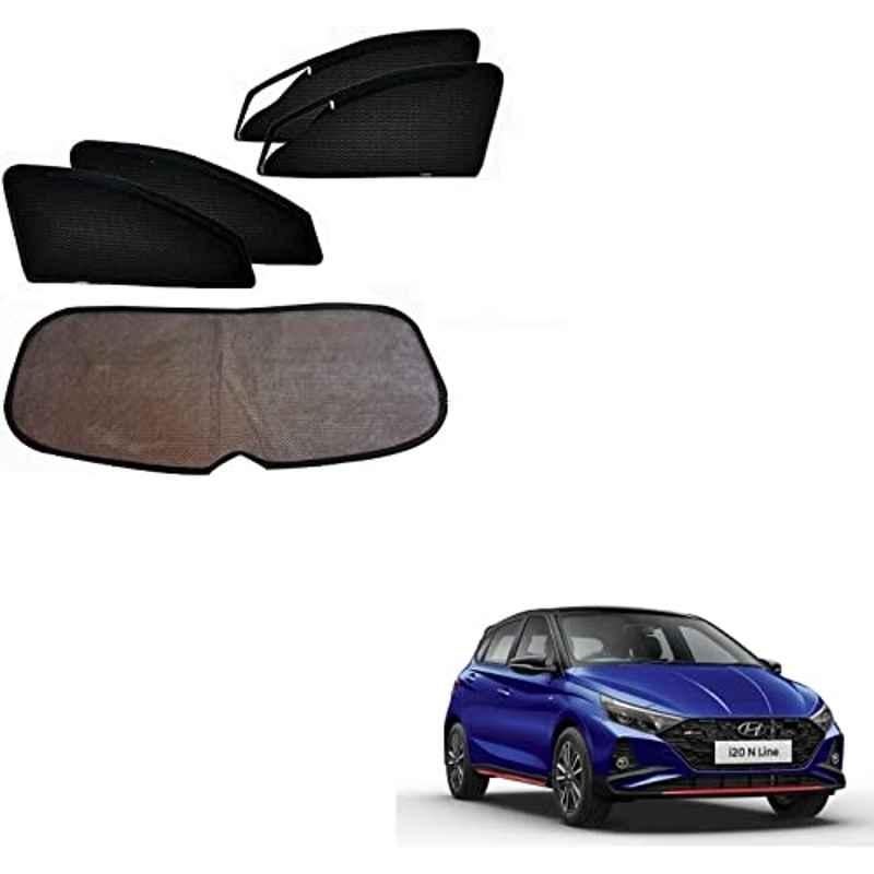 Kozdiko 5 Pcs Polyester Black Magnetic Zipper Car Sunshade Set with Dicky Curtain for Hyundai i20 n-Line