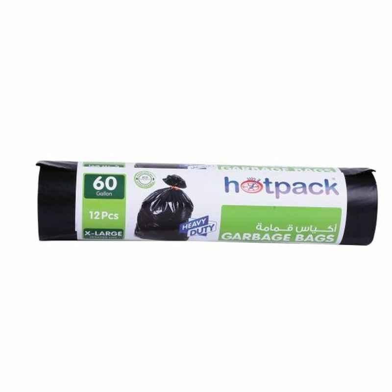 Hotpack Heavy Duty Garbage Bag Rolls, HSMGBR95120, 60 Gallons, Black, 180 Pcs/Carton