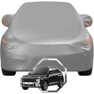 Allextreme Polyester Grey Highlighter Car Cover with Mirror Pocket & Triple Stitched Bottom Elastic for Hyundai Venue All Model & Years, HYU-VENUE-GRY