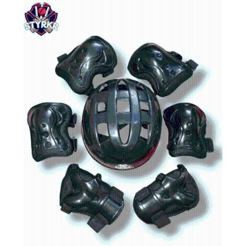 STYRKR Plastic & EVA Foam Black Protective Skating/Cycling Guard Kit | Multi Sport Gear for Kids 1 Cycling Kit